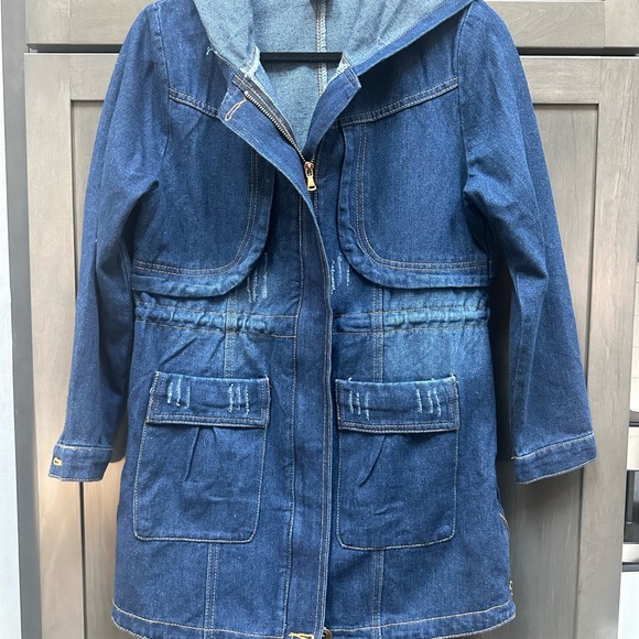 Huidan Jeans jean jacket size large NWT dark denim with distressed accents - Picture 1 of 12